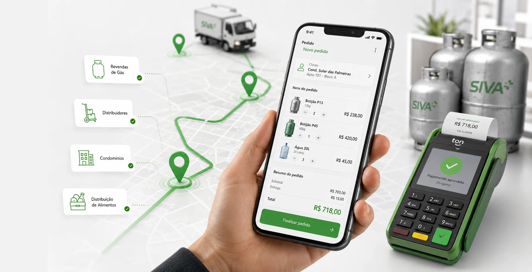 Composição conceitual do SIVA+ com mapa de rotas, operação em campo e dispositivos móveis